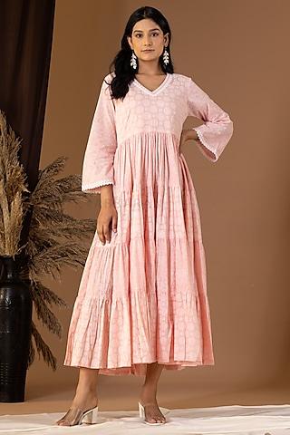 old rose pink khadi printed long dress