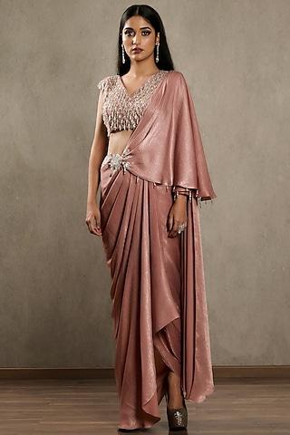 old rose shimmer satin concept saree set