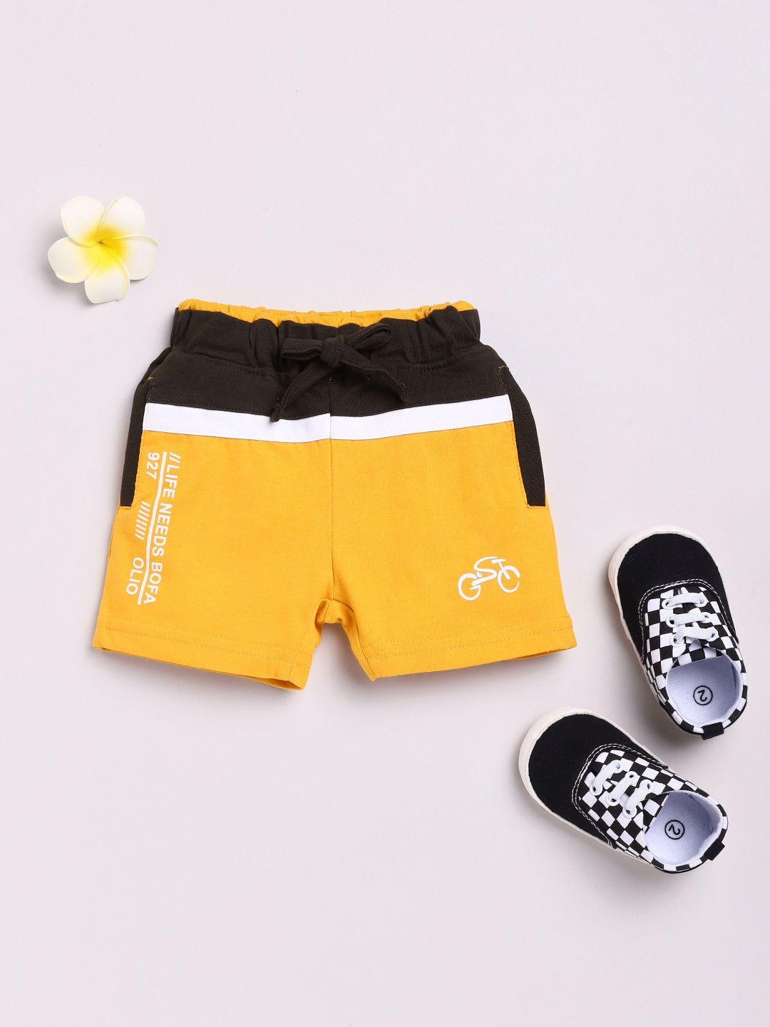 olio kids boys yellow and black colourblocked regular shorts