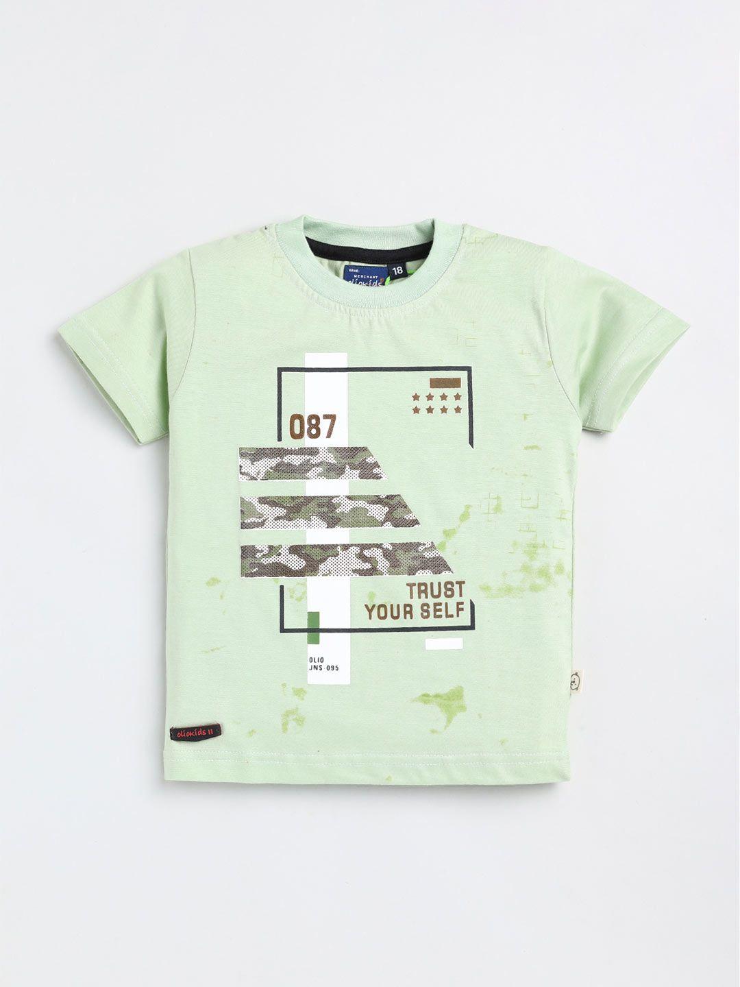 olio kids boys green printed applique t-shirt