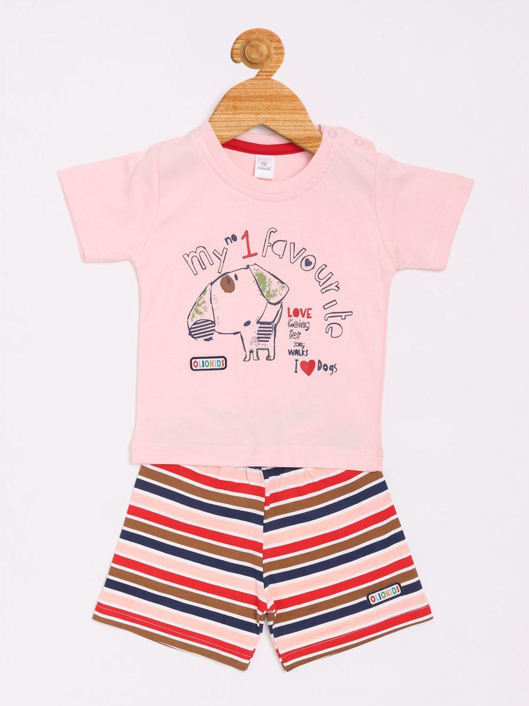 olio kids boys pink & red printed t-shirt with shorts