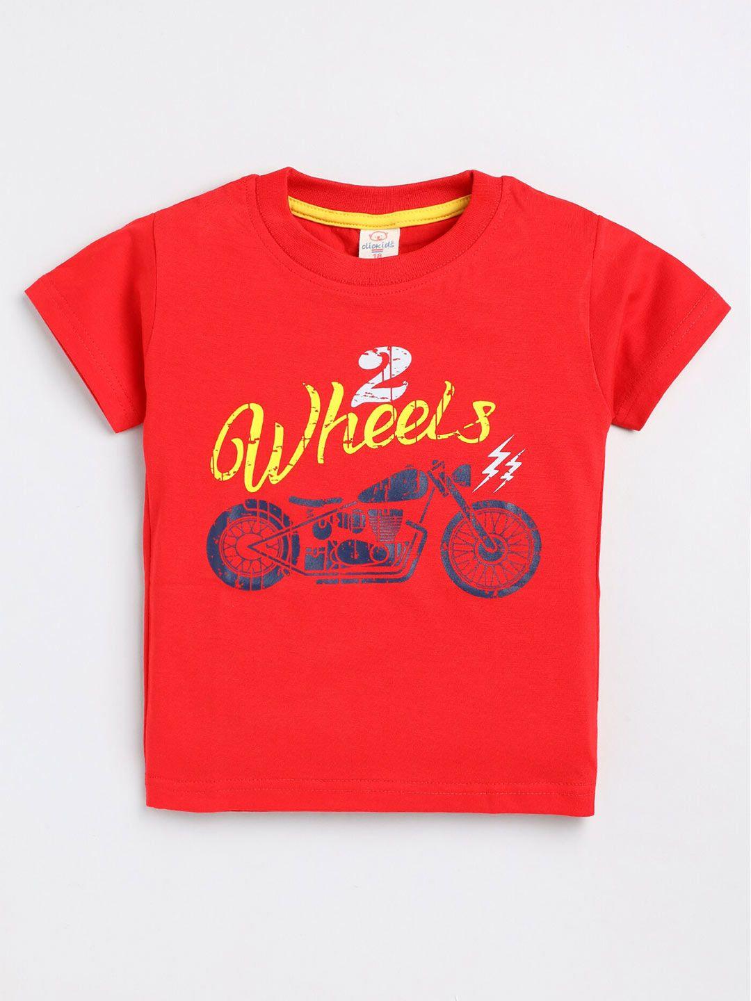 olio kids boys red typography printed applique t-shirt
