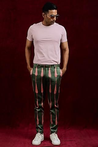 olive & salmon modal silk hand painted trousers