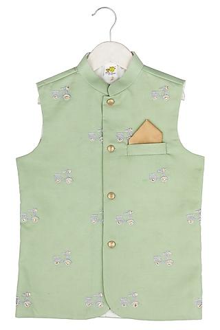 olive embroidered nehru jacket for boys