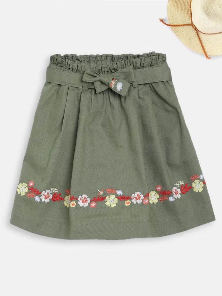 olive embroidered regular fit skirt