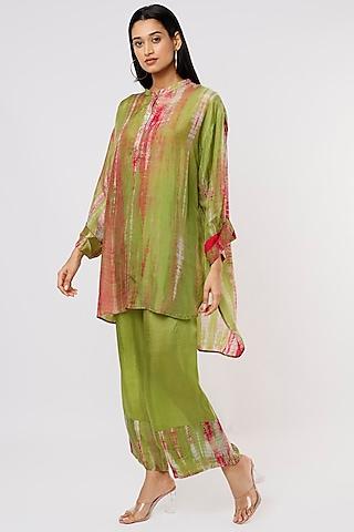 olive green & blush pink tie-dyed tunic set