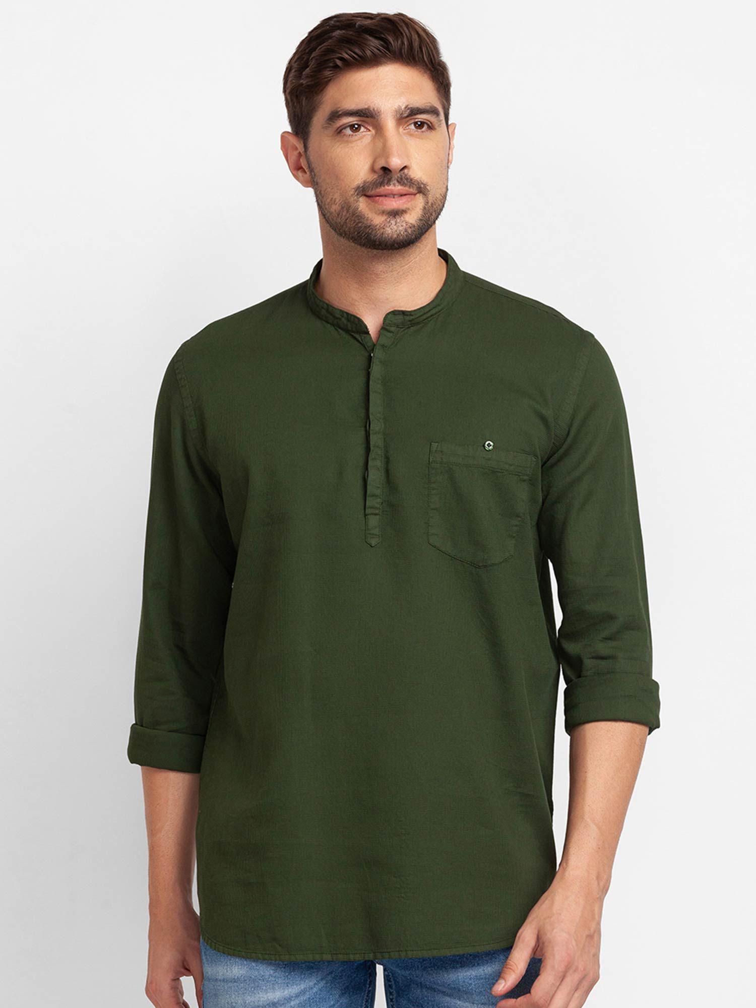olive green cotton full sleeve plain shirt for men