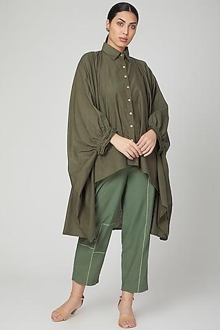 olive green cotton pant set for girls