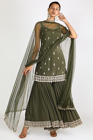olive-green-embroidered-sharara-set-for-girls
