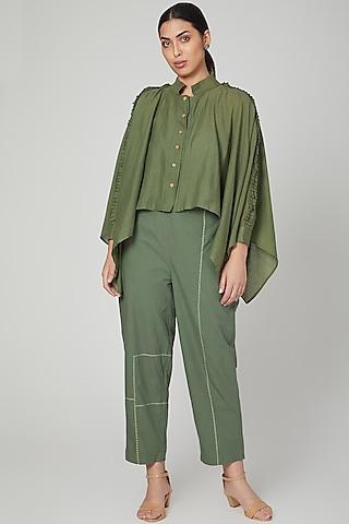 olive-green-frilled-shirt-with-pants-for-girls