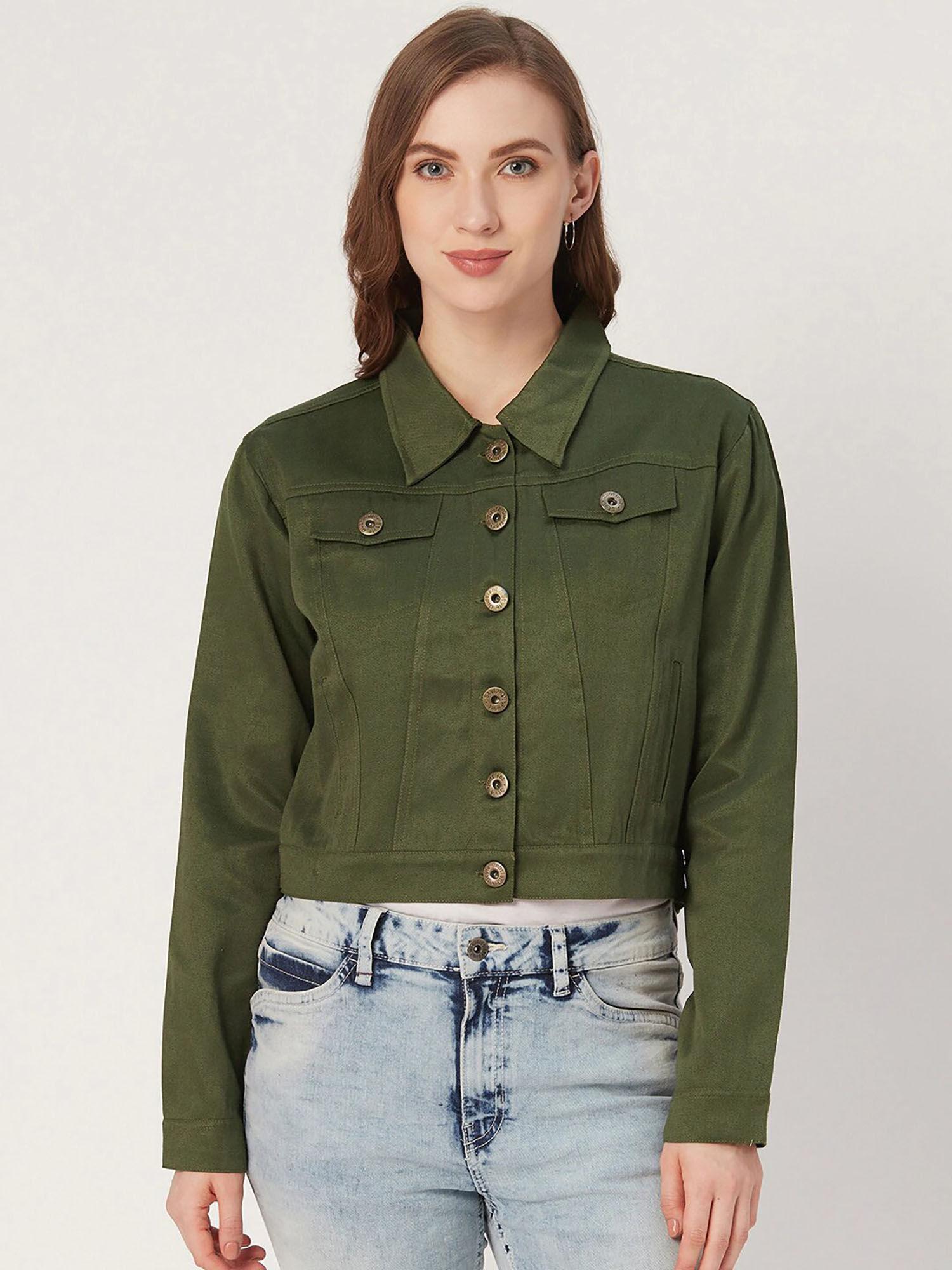 olive green solid lightweight crop tailored jacket