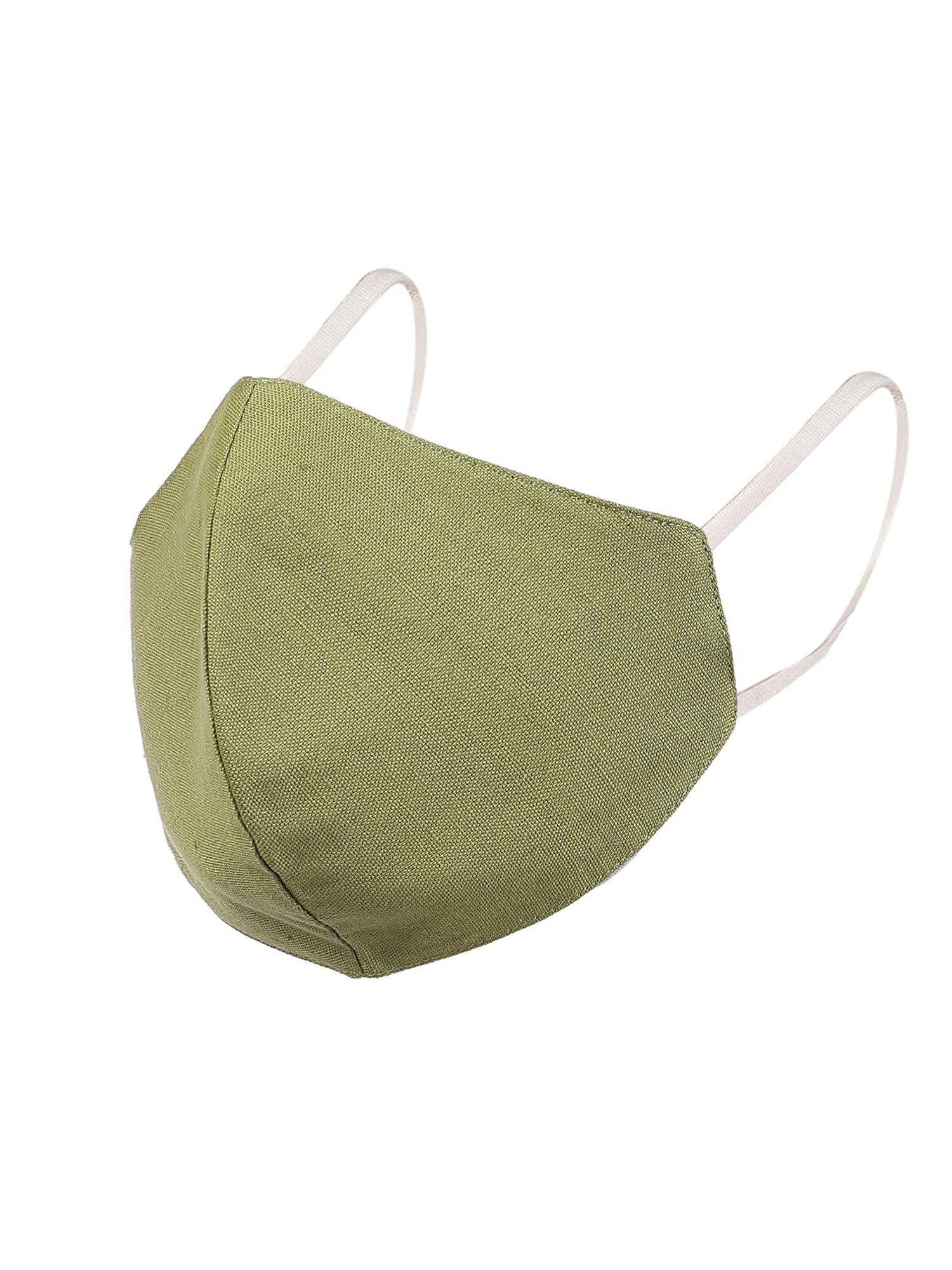 olive green triple layer cotton linen face mask