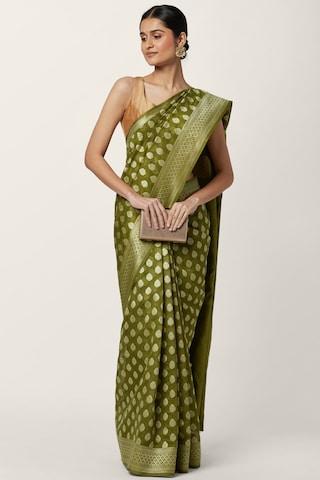 olive jacquard cotton polyester sari
