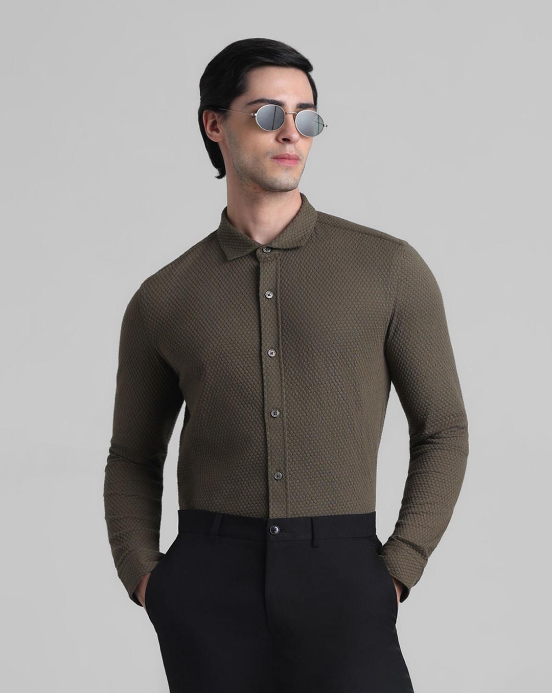 olive knitted full sleeves shirt