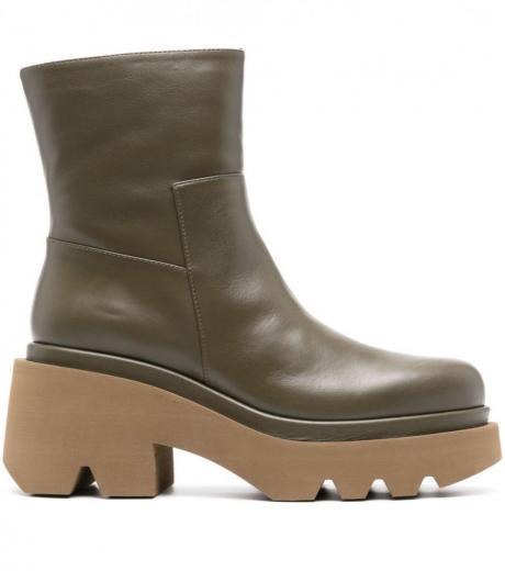 olive leather heel ankle boots