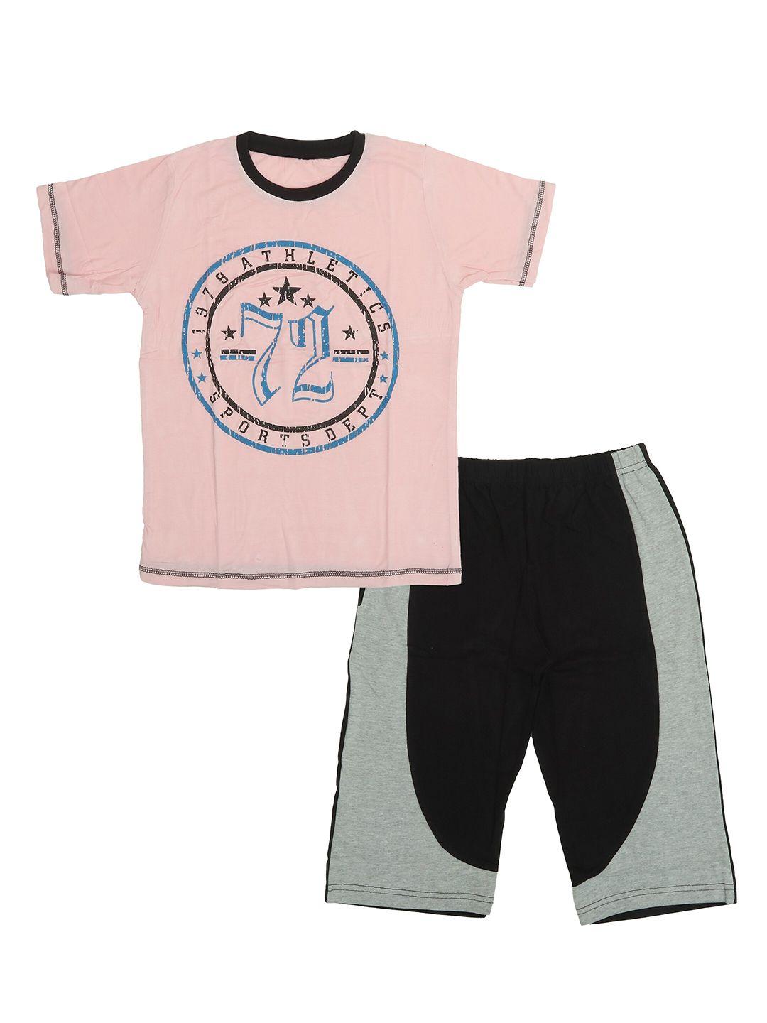 olive mist boys pink & black printed t-shirt with shorts