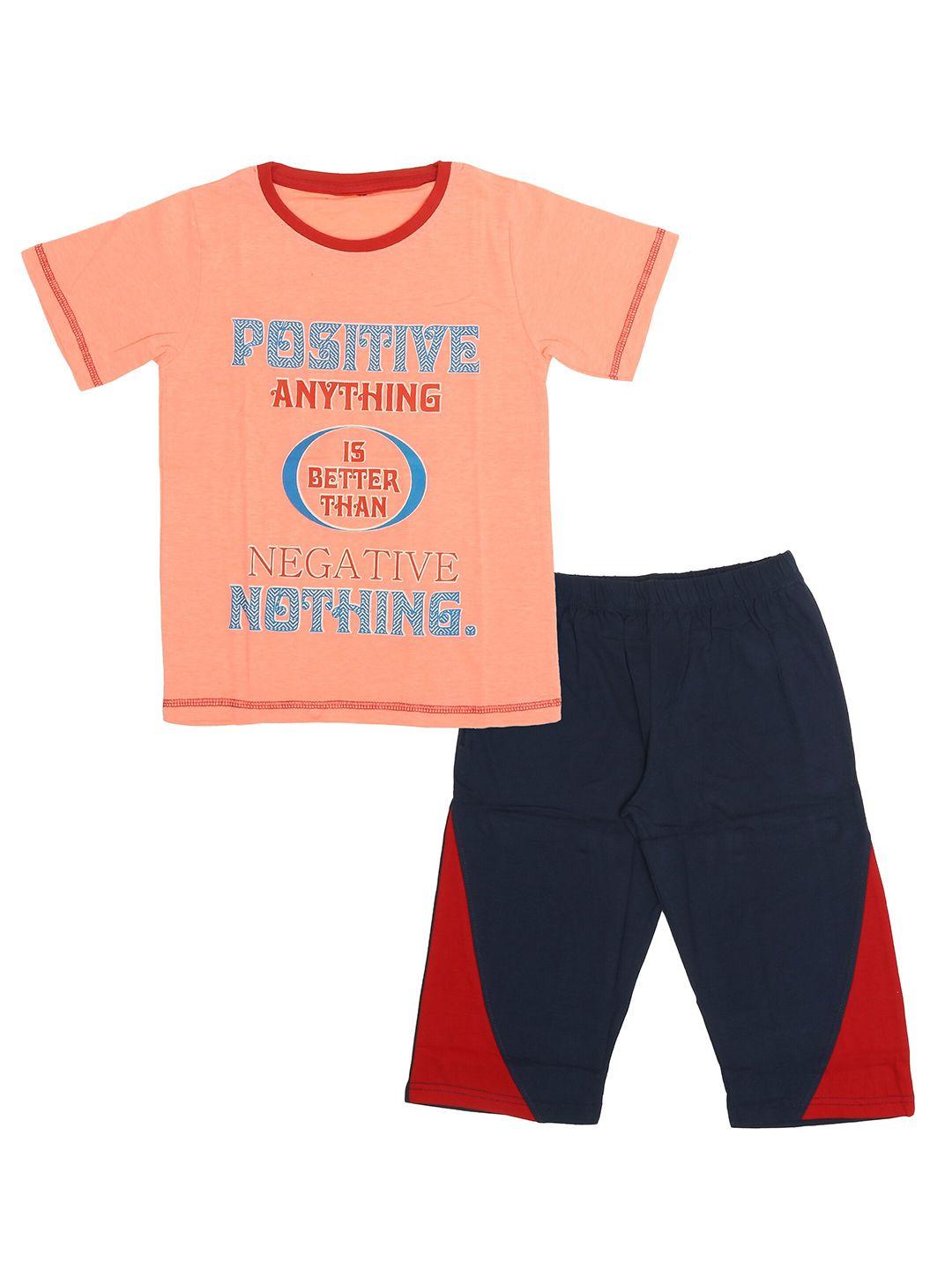olive mist boys pink & navy blue printed pure cotton t-shirt with shorts