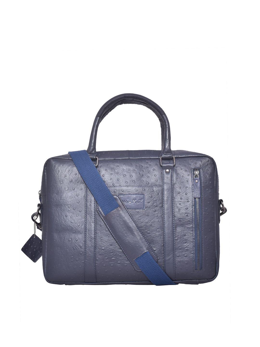 olive mist unisex blue textured leather laptop bag