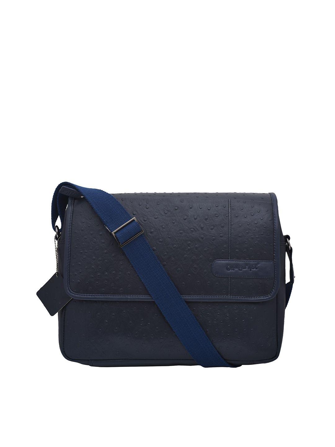 olive mist unisex navy blue textured leather laptop bag