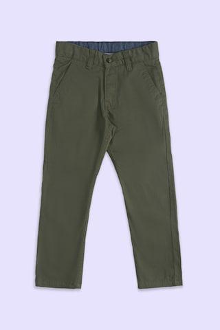 olive printed full length mid rise formal boys regular fit trousers