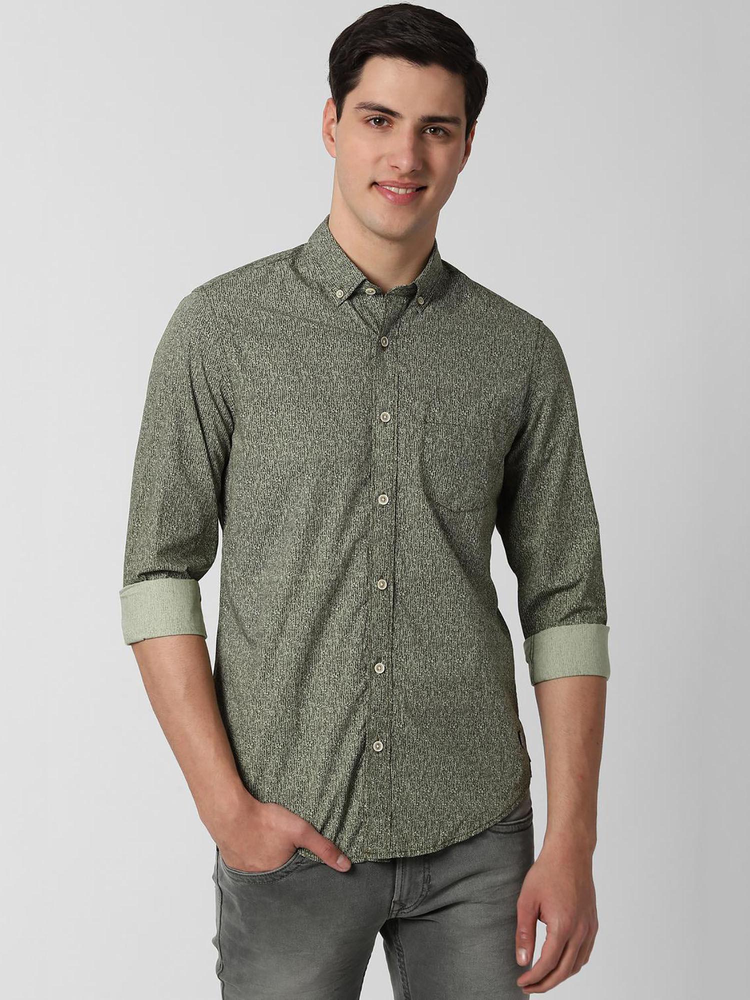 olive printed full sleeves casual shirt