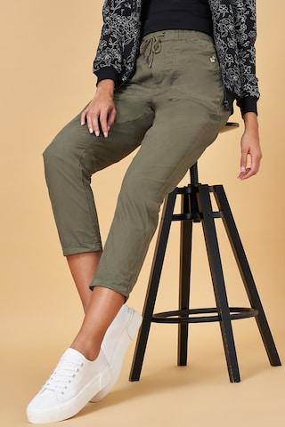 olive solid ankle-length  casual women comfort fit  trousers