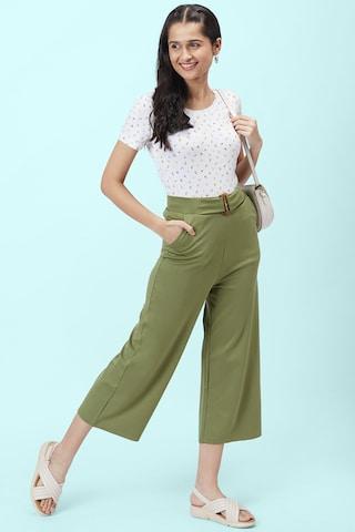 olive solid ankle-length casual women comfort fit culottes