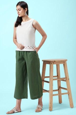 olive solid ankle-length casual women regular fit culottes