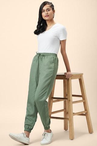 olive solid ankle-length casual women relaxed fit joggers