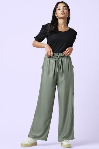 olive solid full length casual women flared fit casual bottom