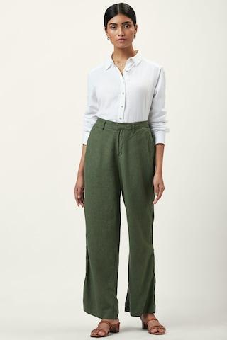 olive solid full length formal women regular fit trouser