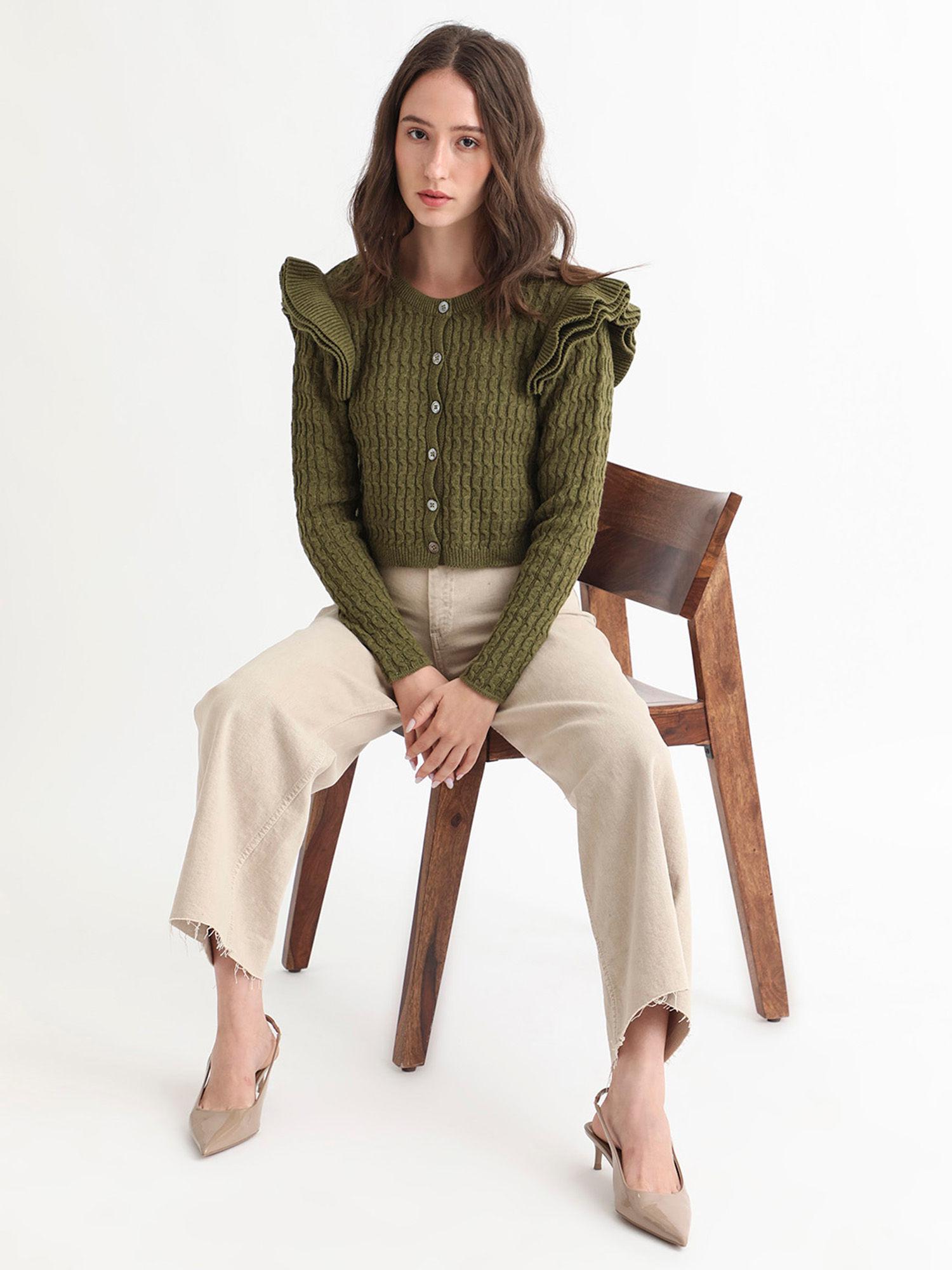 olive solid plain sweater