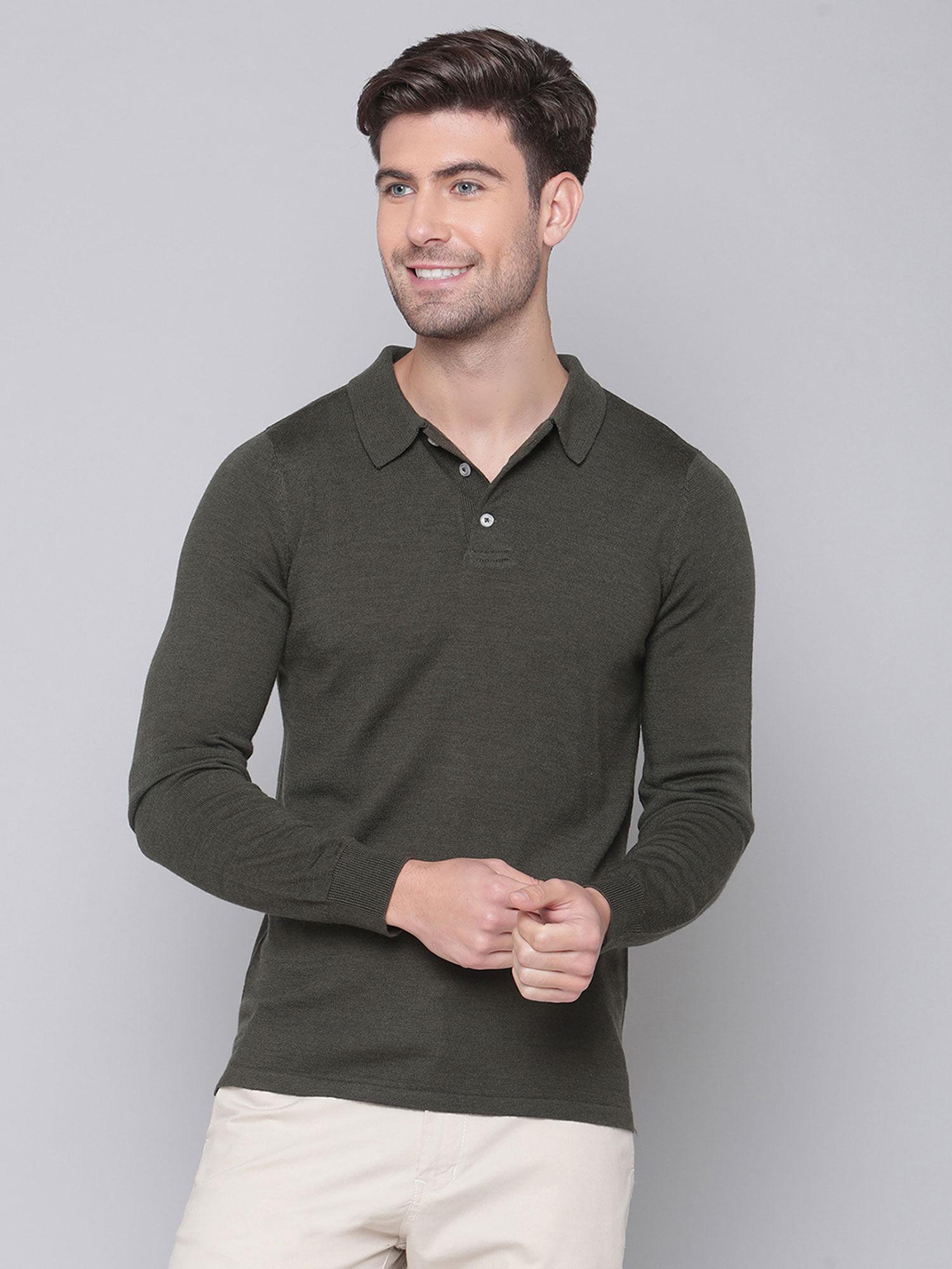 olive solid round neck sweater