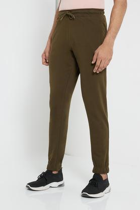 olive solid slim fit joggers with cuffed hem - olive