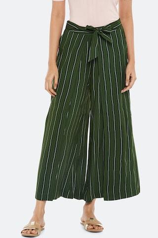 olive stripe ankle-length casual women flared fit bottom