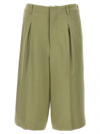 olive  front pleats  bermuda shorts