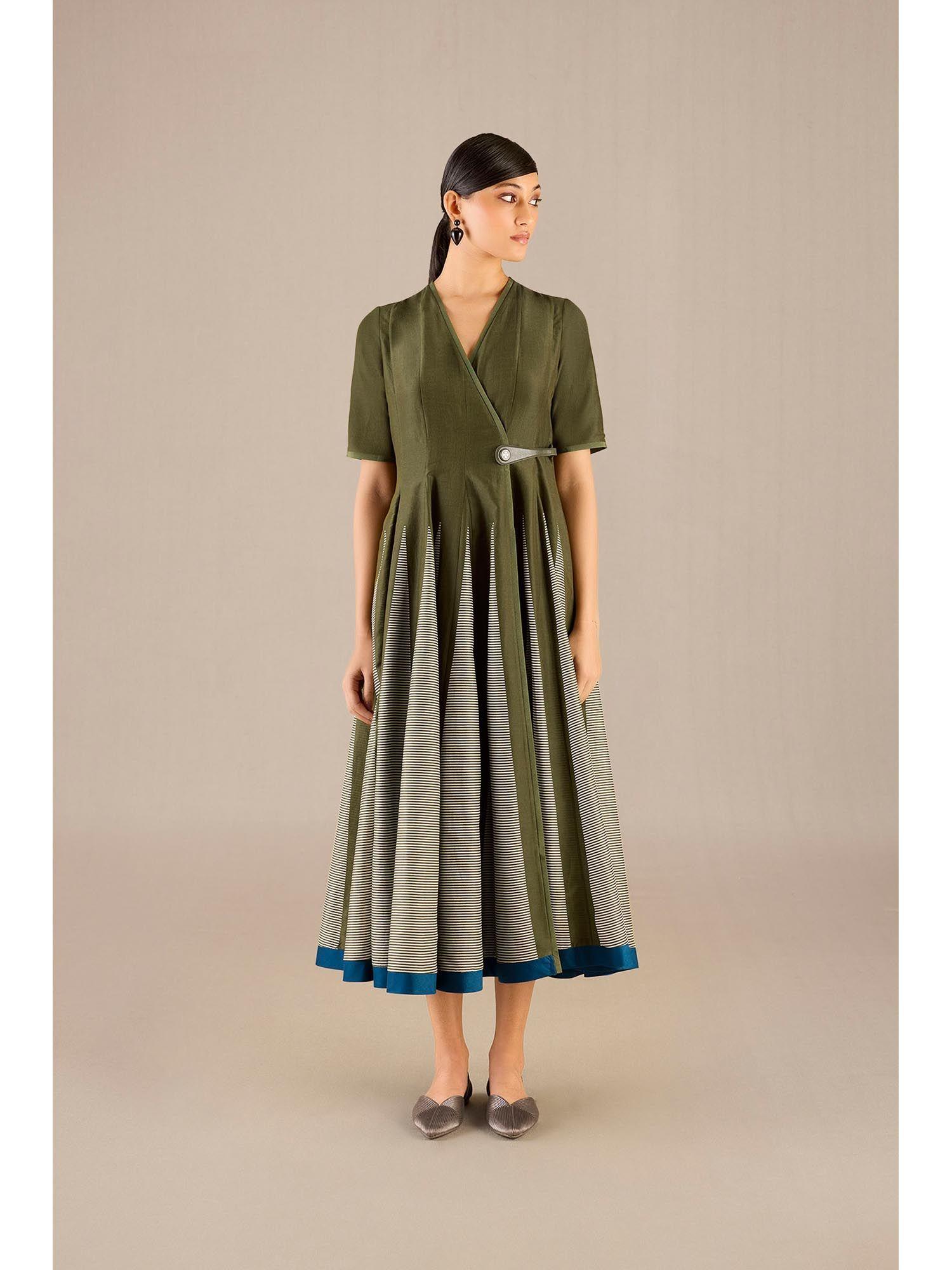 olive asma midi dress with belt (set of 2)