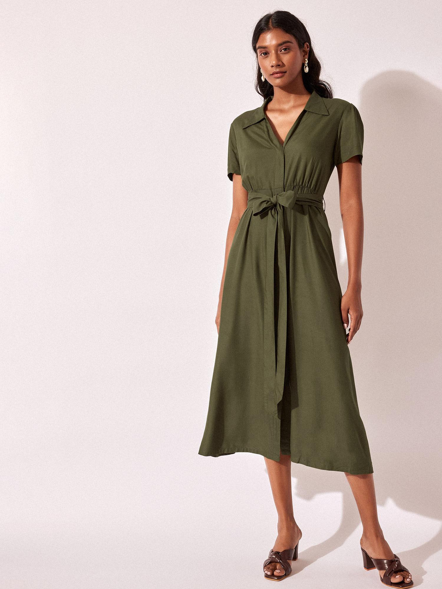 olive belted midi dress (set of 2)