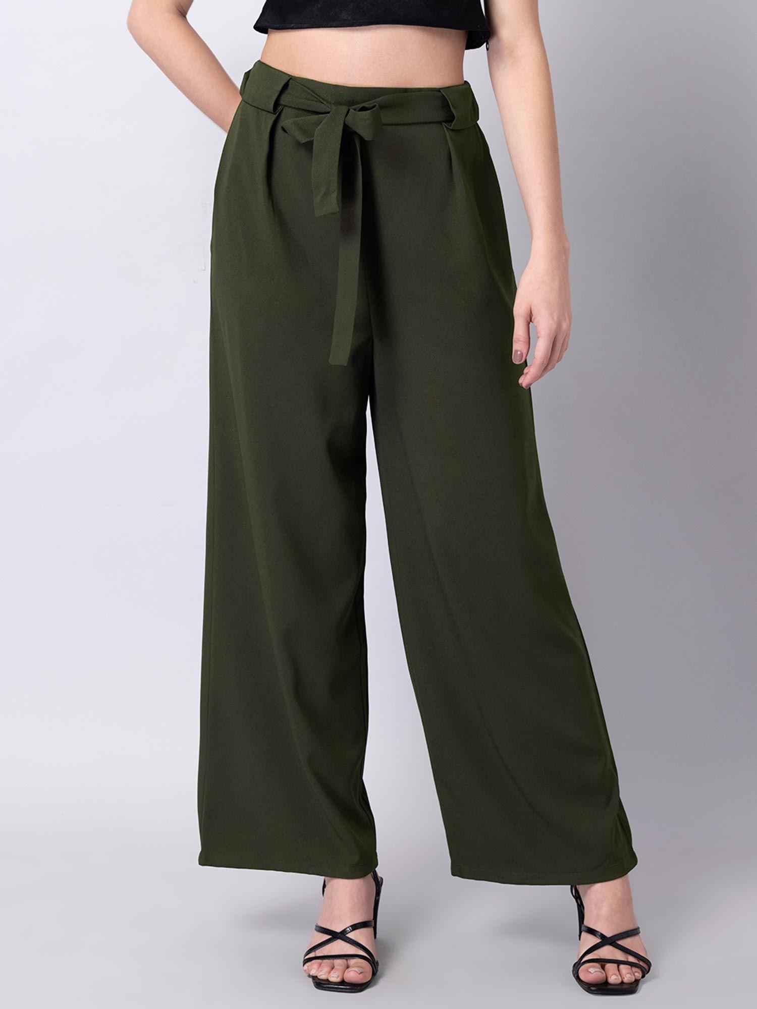 olive belted wide leg pants