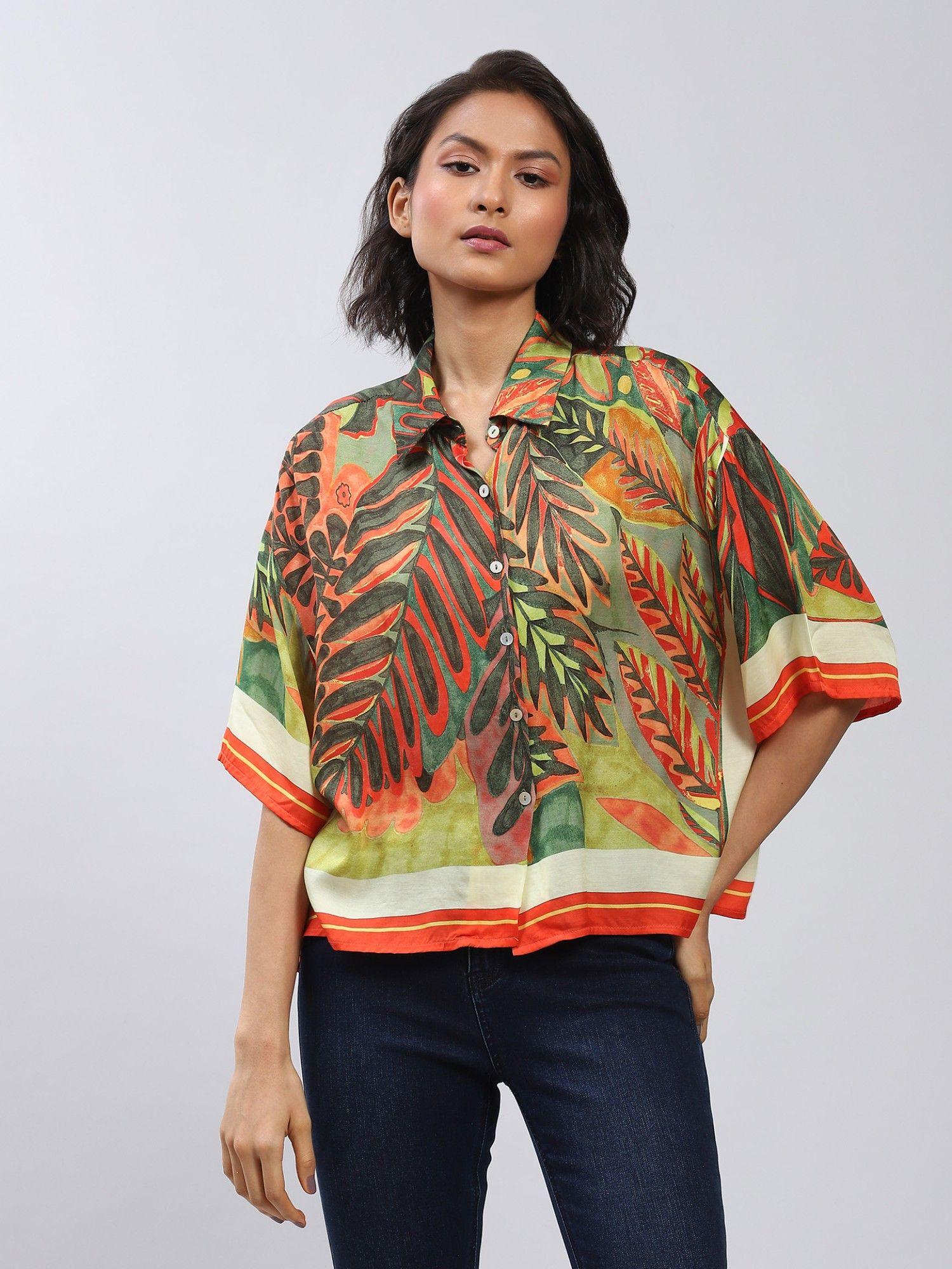 olive botanical print shirt