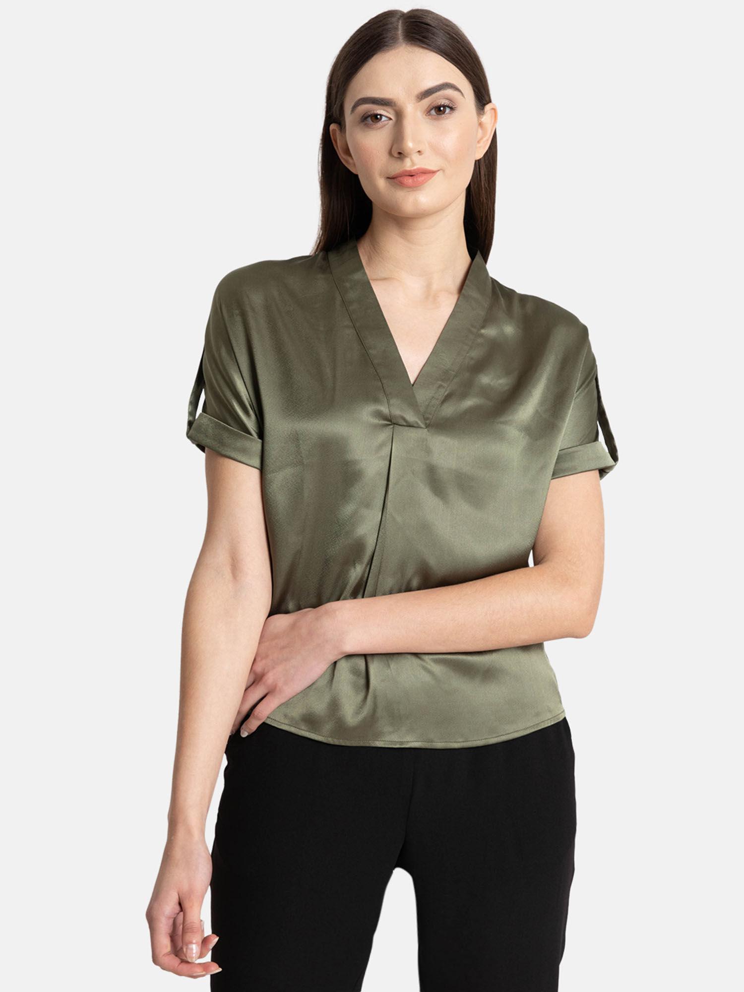olive casual satin top