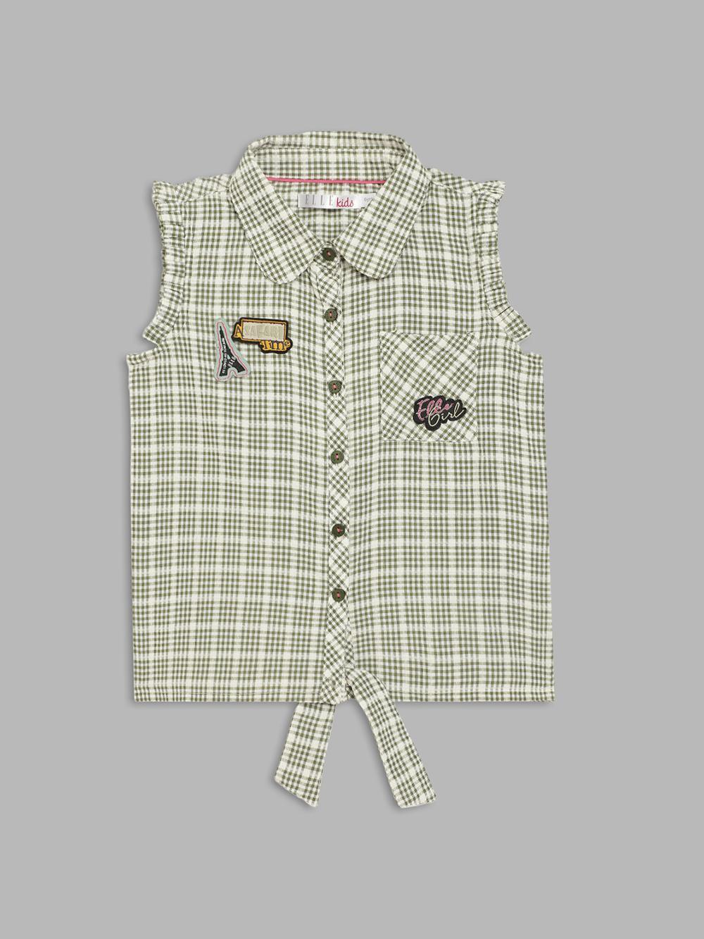 olive checked regular fit top