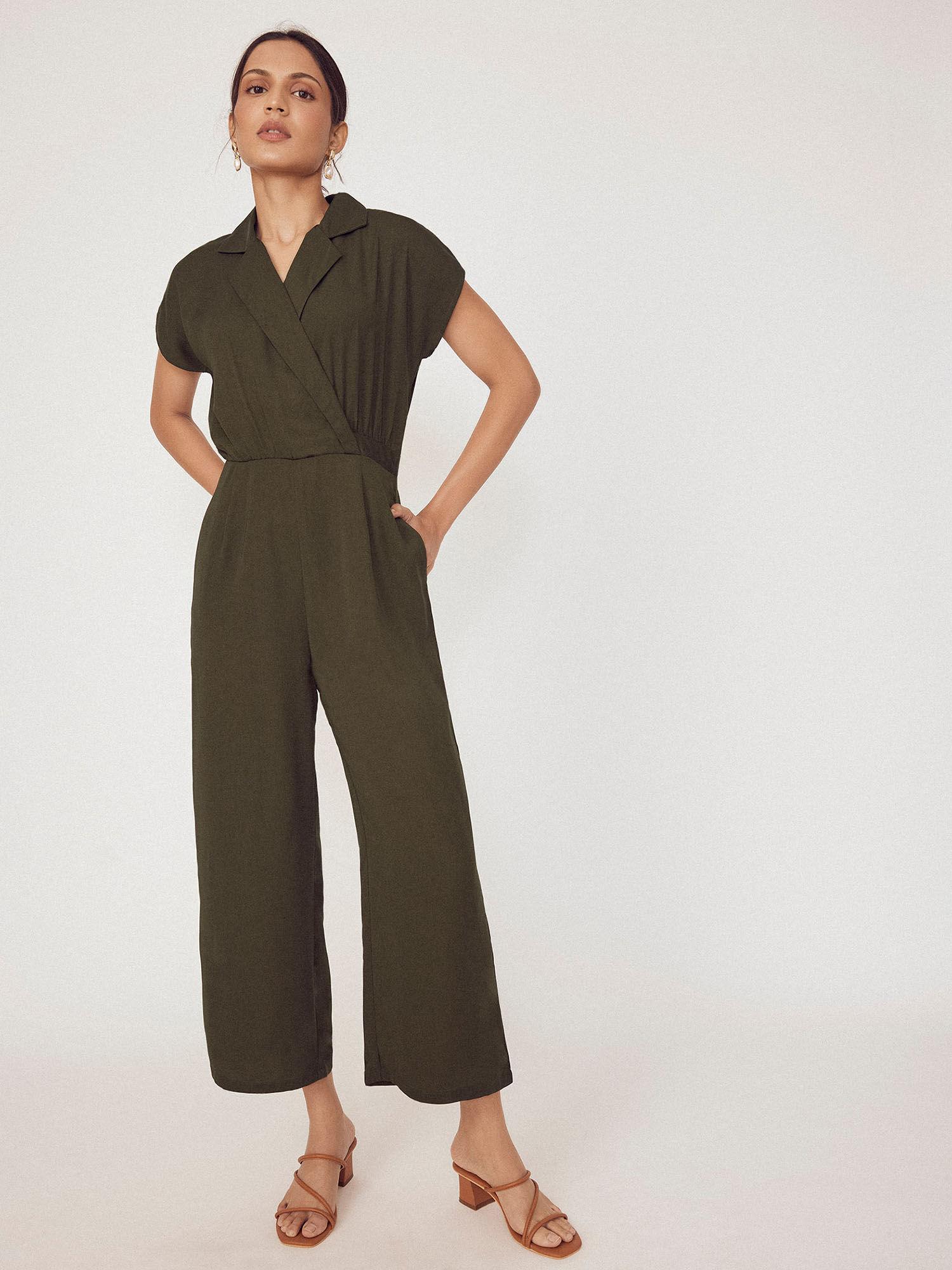 olive collared wrap jumpsuit