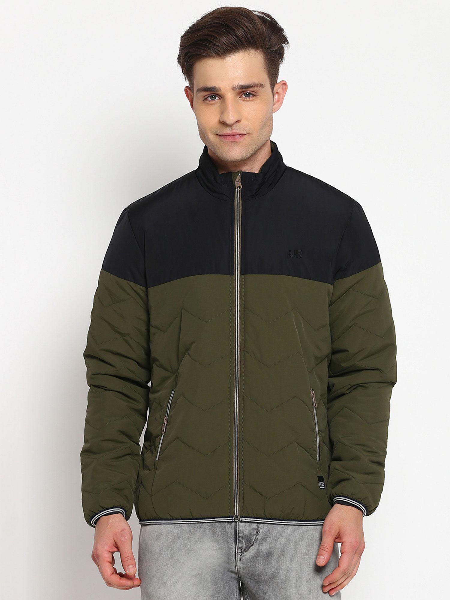 olive colorblock regular fit jacket