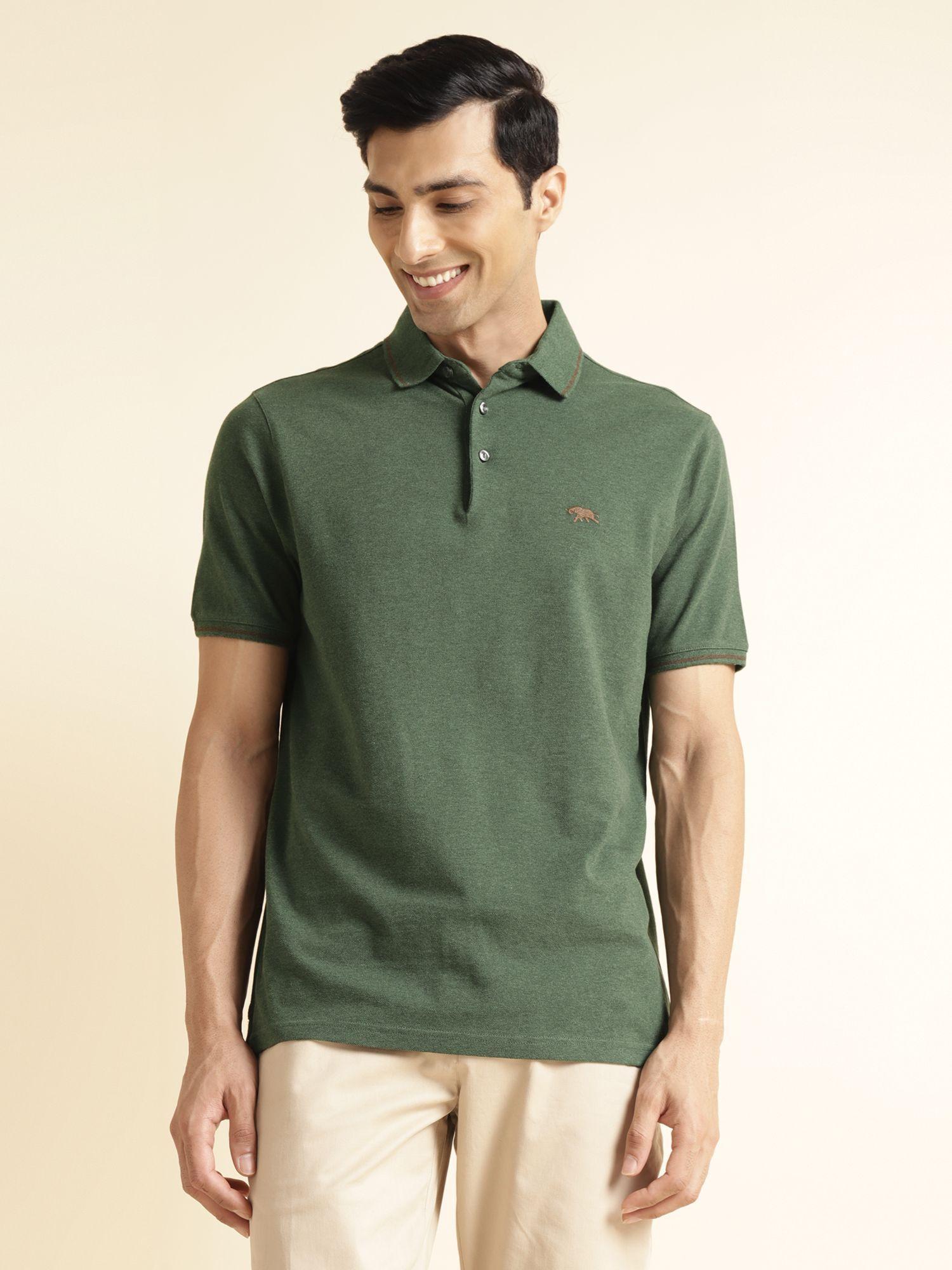 olive contrast tipping polo t-shirt