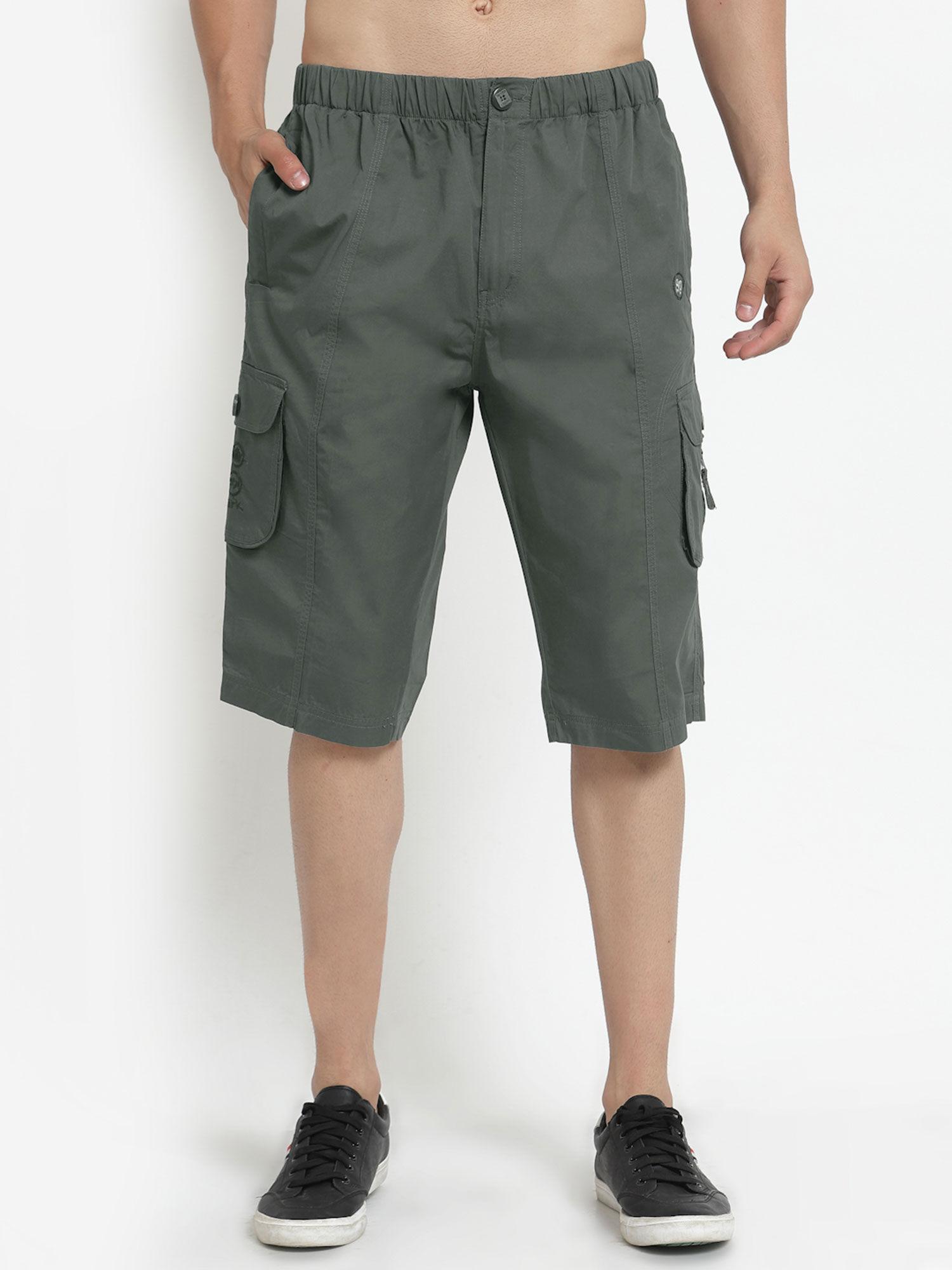 olive cotton casual wear 3/4 shorts