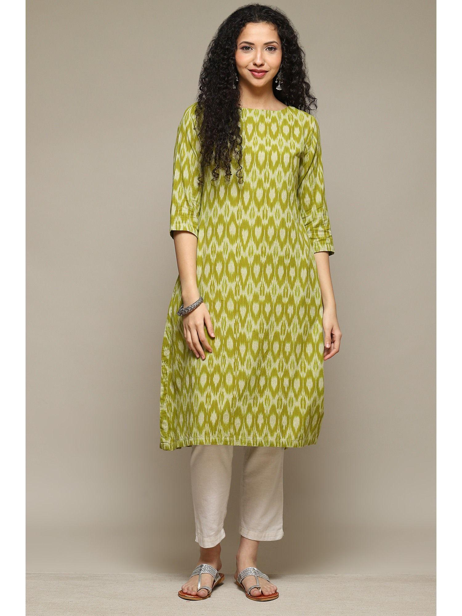 olive cotton ikat straight yarndyed kurta