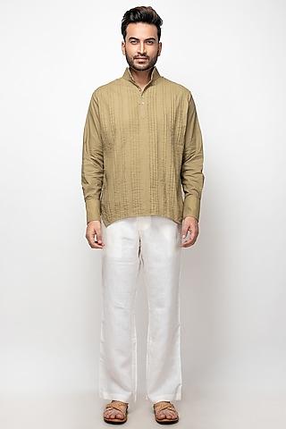 olive cotton pleated short kurta