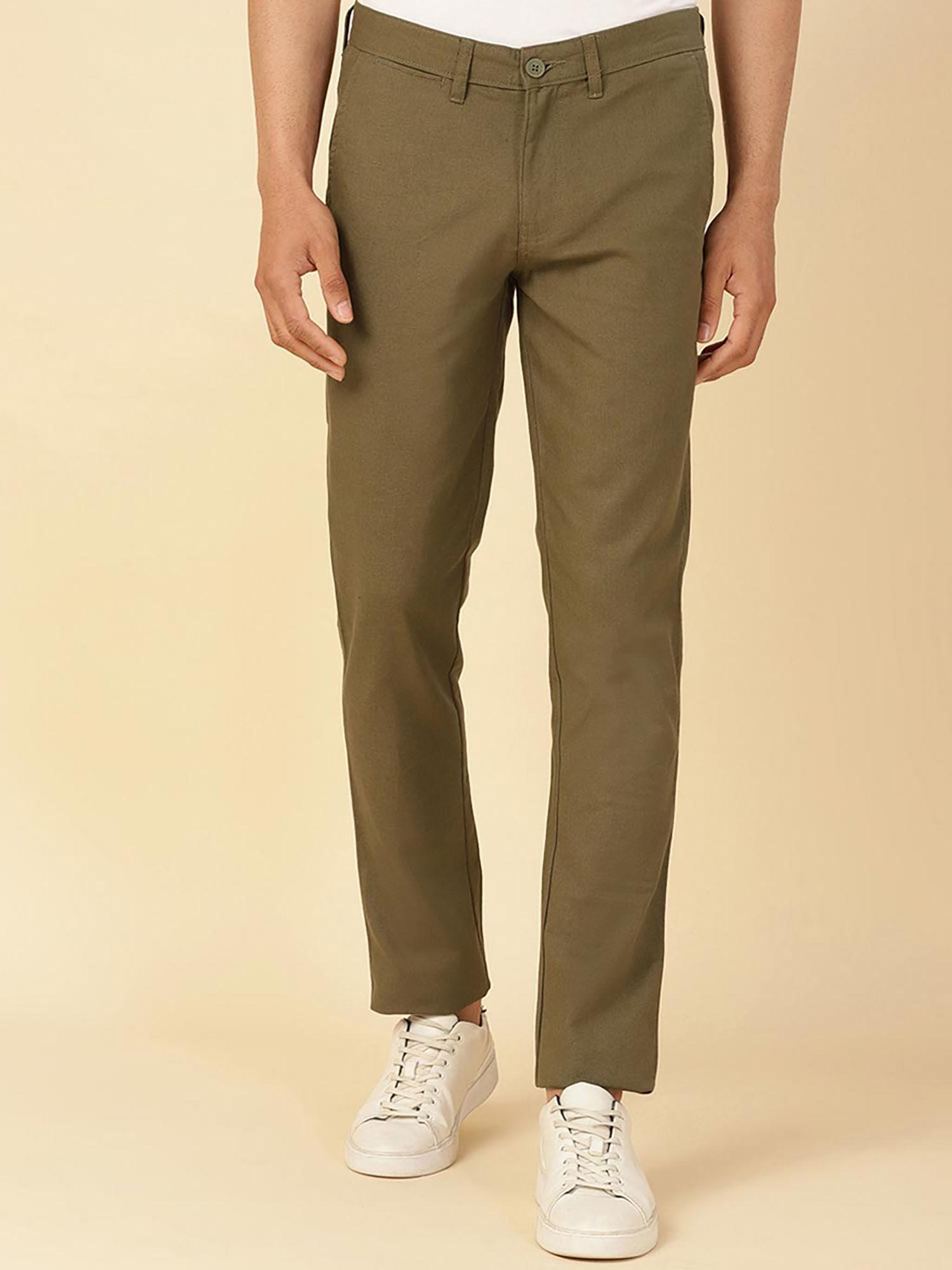 olive cotton slim fit regular casual trouser