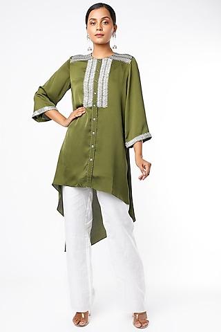 olive crepe asymmetrical tunic